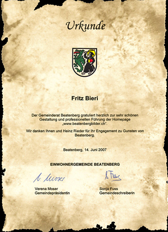 Auszeichnung für www.beatenbergbilder.ch